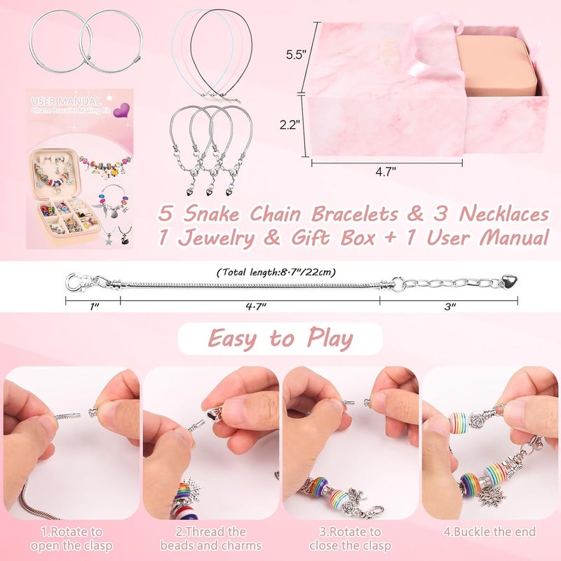 UFU Charm Bracelet Making Kit, 95Pcs Jewelry Making Kit Craft Gift for Girls 5 6 7 8-12, A Sweet Birthday Gift to Inspire Imagination & Creativity, with Portable Jewelry Box - Image 5